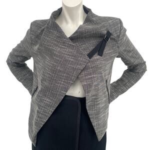 Angl Womens Asymmetrical Funky Wrap Jacket Blazer Black White Gray Pockets Sz S